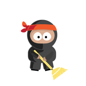 Norman holding a broom