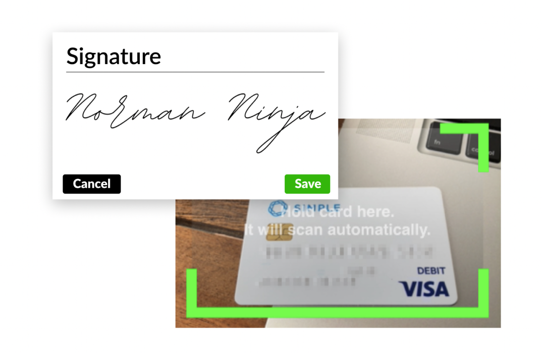 Collect digital signature and photo from a credit card