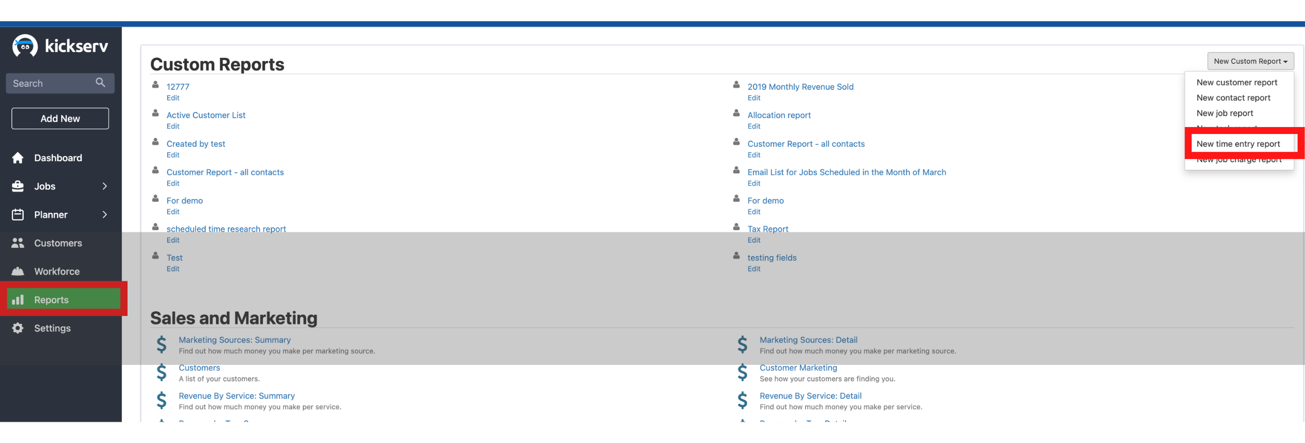 Kickserv Custom Time Entry Report