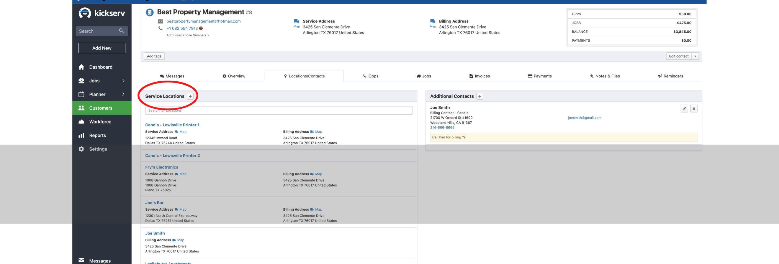 Service Locations in Kickserv