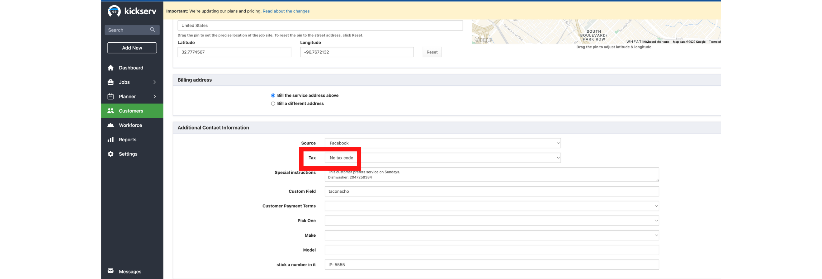 Edit Tax Codes in Kickserv