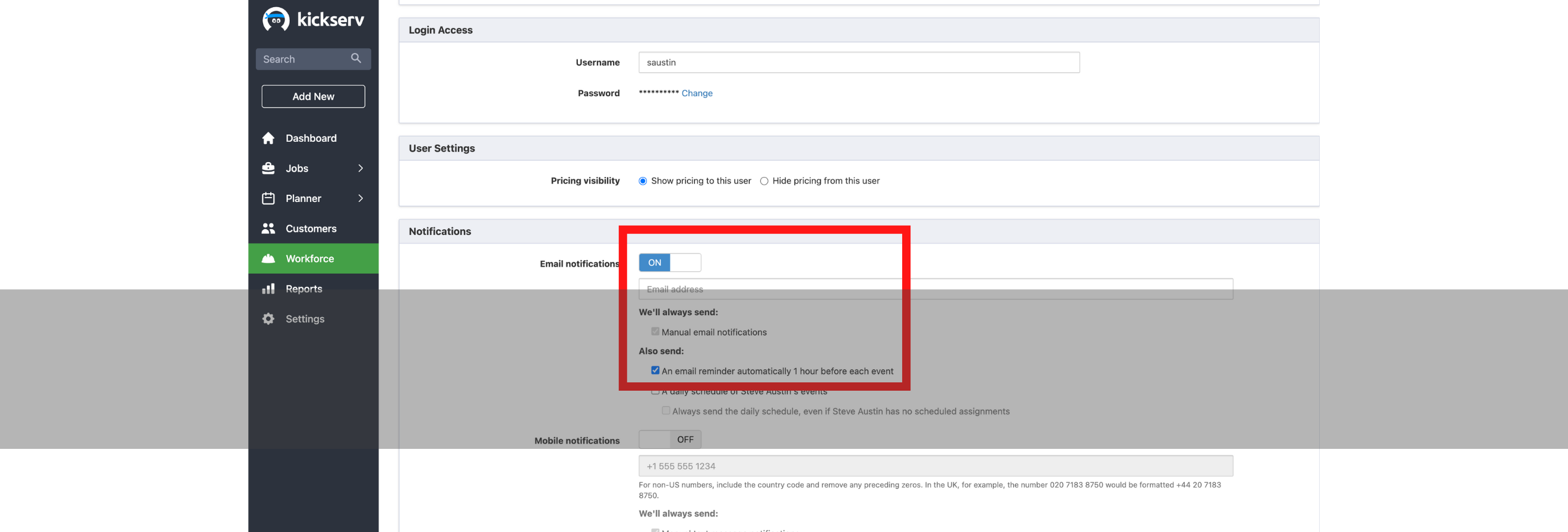 Automatic Reminders in Kickserv Screenshot