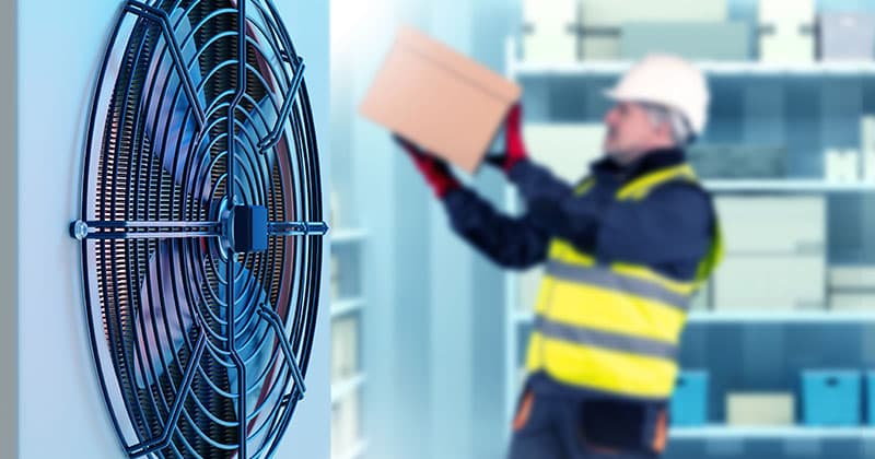 Up close image of HVAC unit in warehouse